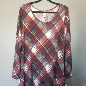 Lovely J Maroon Plaid Long Sleeve Swing Dress 3X
